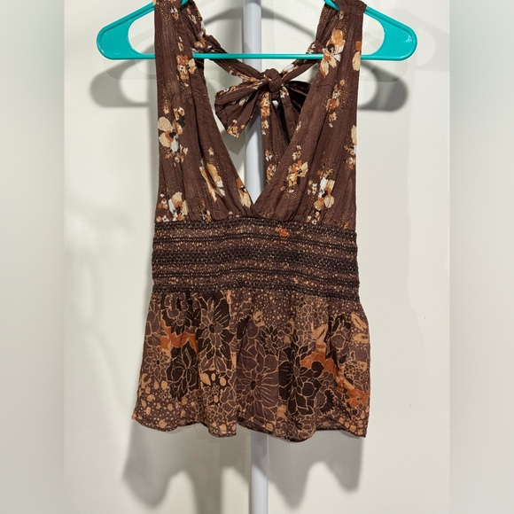 Free People Floral Halter Top in Brown and Pink - Picture 5 of 6